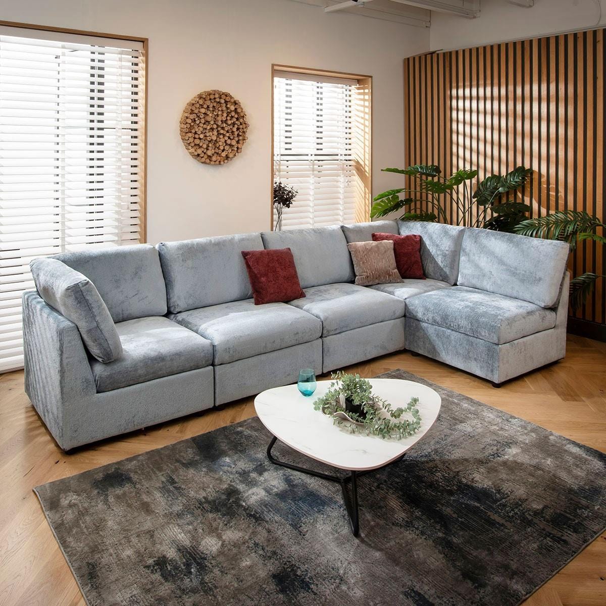 Sophie 6 Seater Corner Sofa Blue Chenille 320x160cm 13L