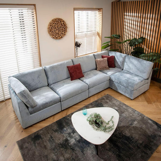 Sophie 6 Seater Corner Sofa Blue Chenille 320x160cm 13L