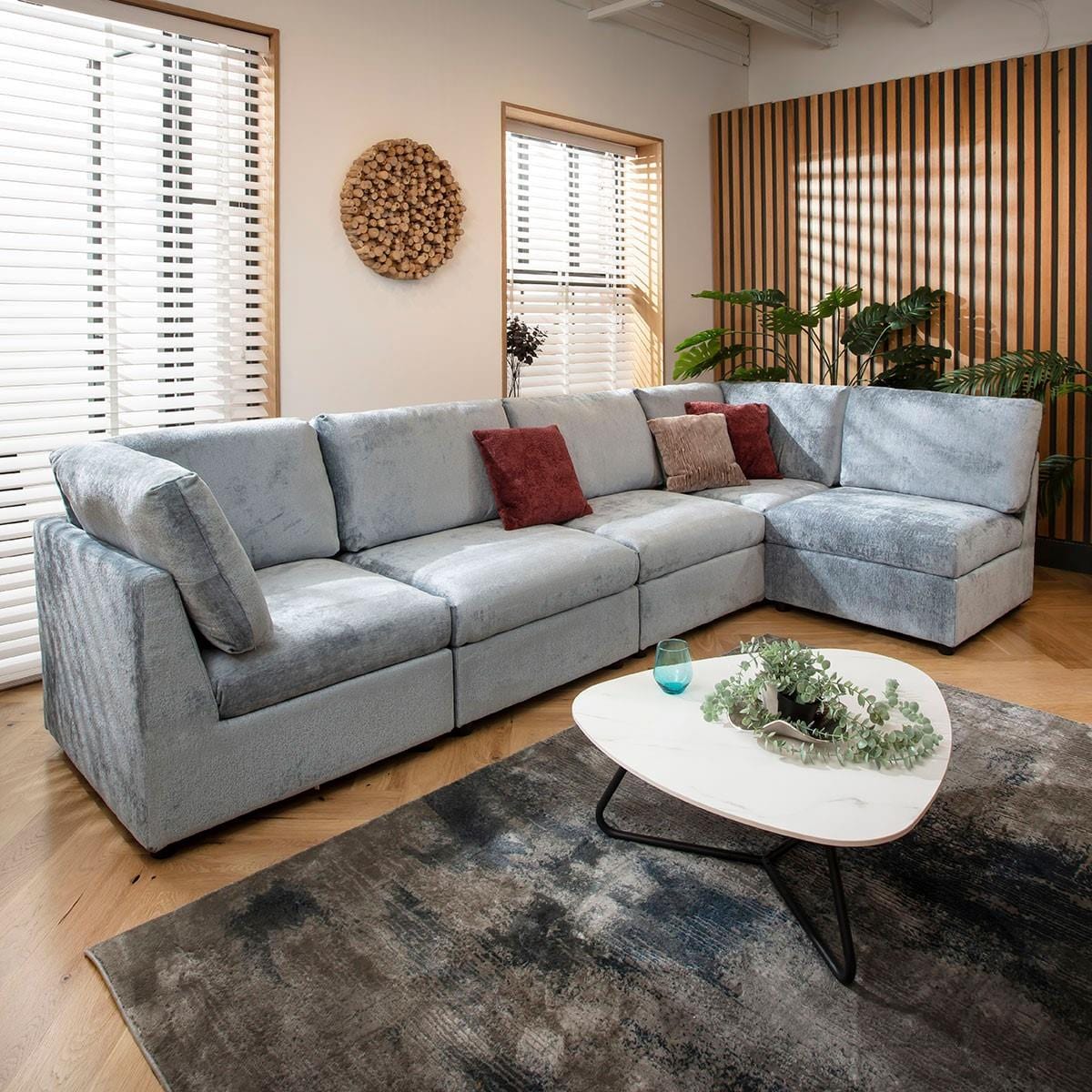 Sophie 6 Seater Corner Sofa Blue Chenille 320x160cm 13L