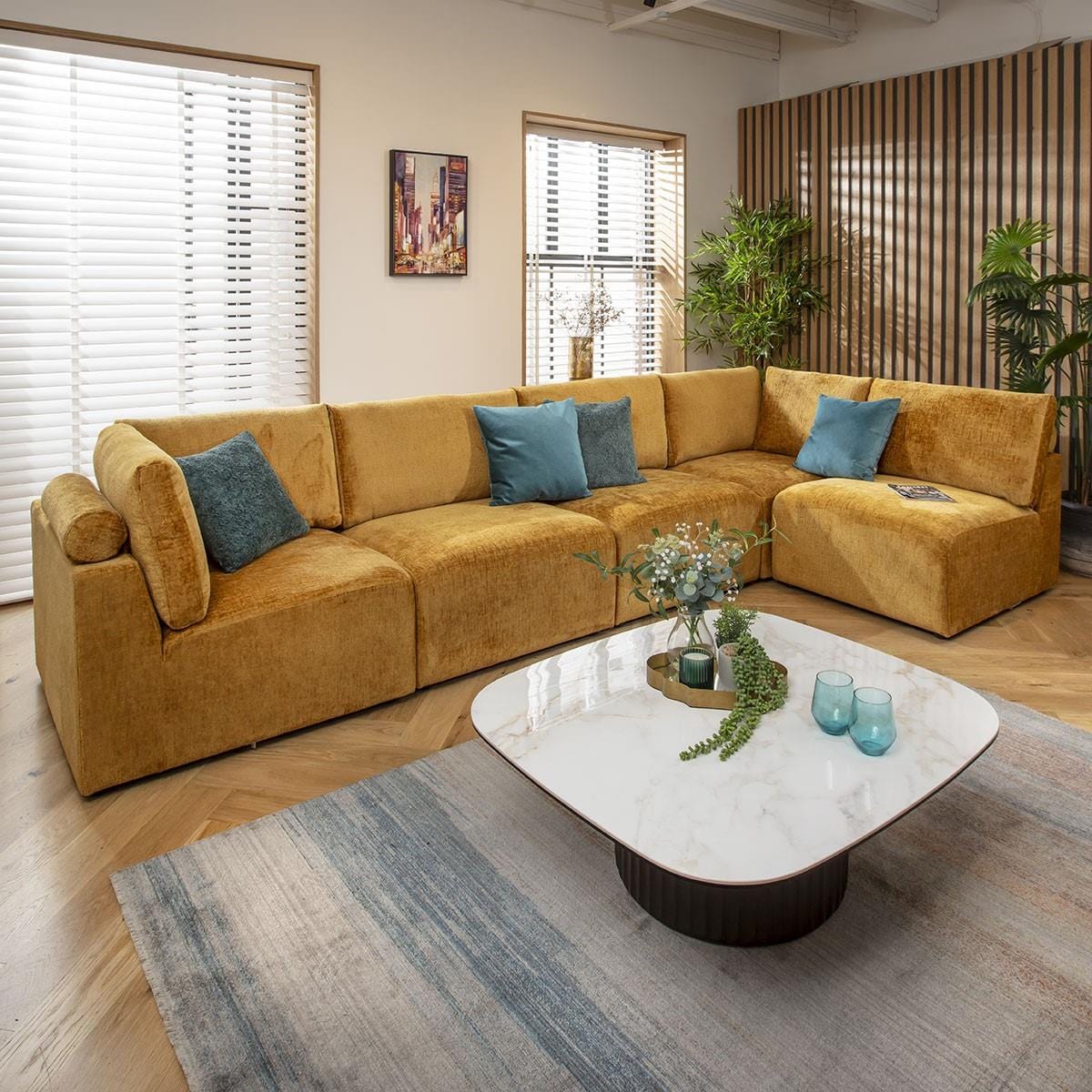 Victoria 6 Seater Corner Sofa Mustard Chenille 348x174cm 13L