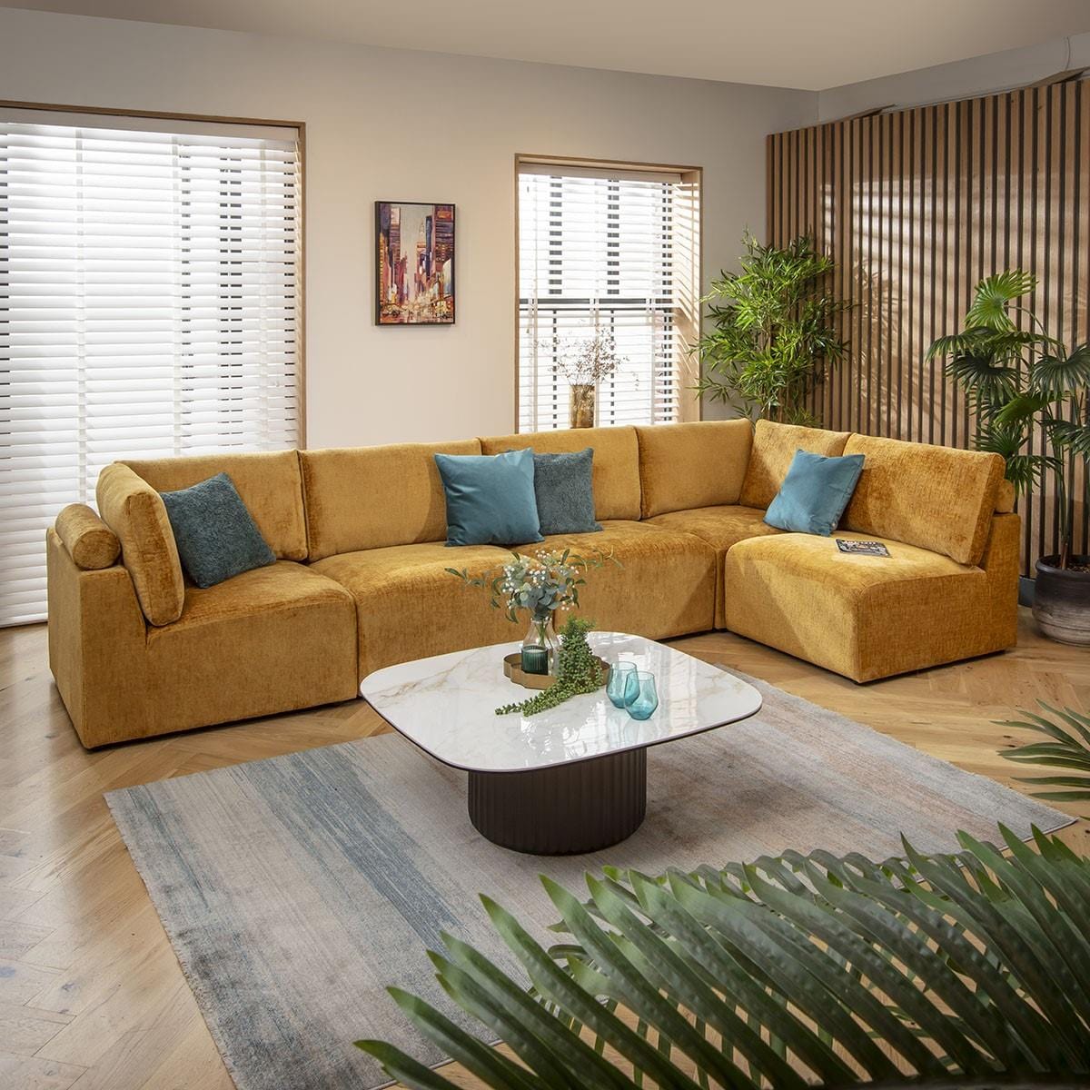 Victoria 6 Seater Corner Sofa Mustard Chenille 348x174cm 13L