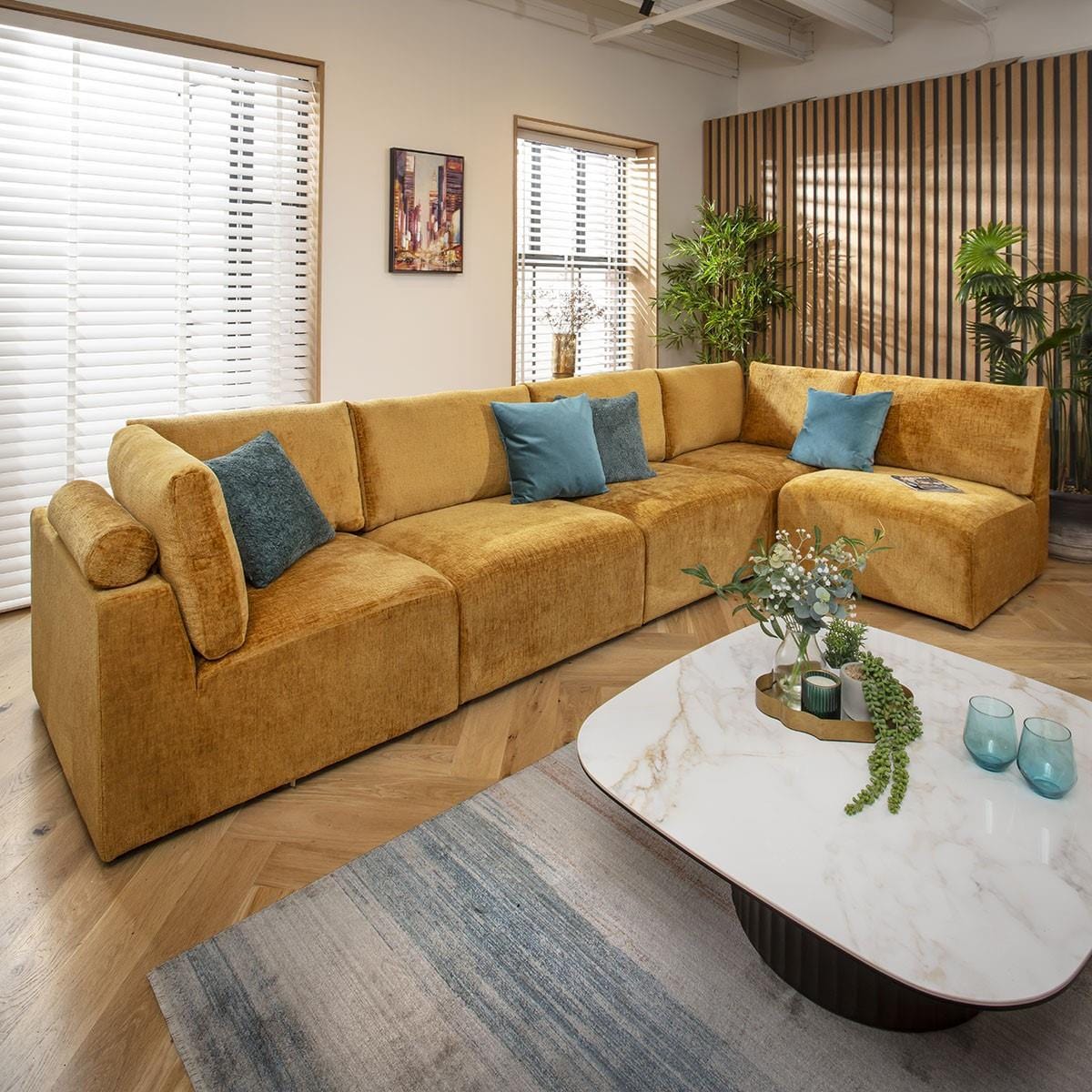 Victoria 6 Seater Corner Sofa Mustard Chenille 348x174cm 13L