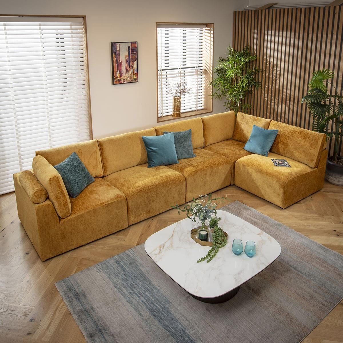 Victoria 6 Seater Corner Sofa Mustard Chenille 348x174cm 13L