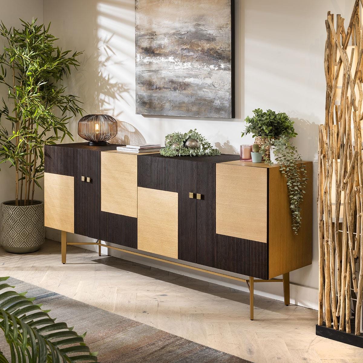 Moira 4 Door Wooden Sideboard Buffet Brown 200cm Sheffield Discount Furniture