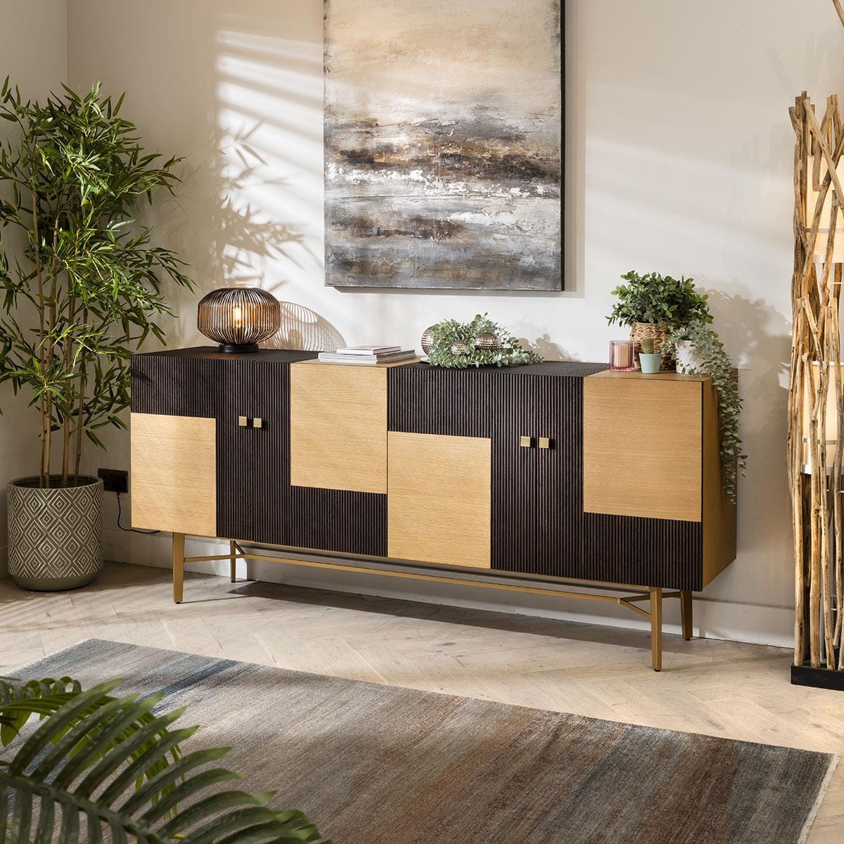 Moira 4 Door Wooden Sideboard Buffet Brown 200cm Sheffield Discount Furniture