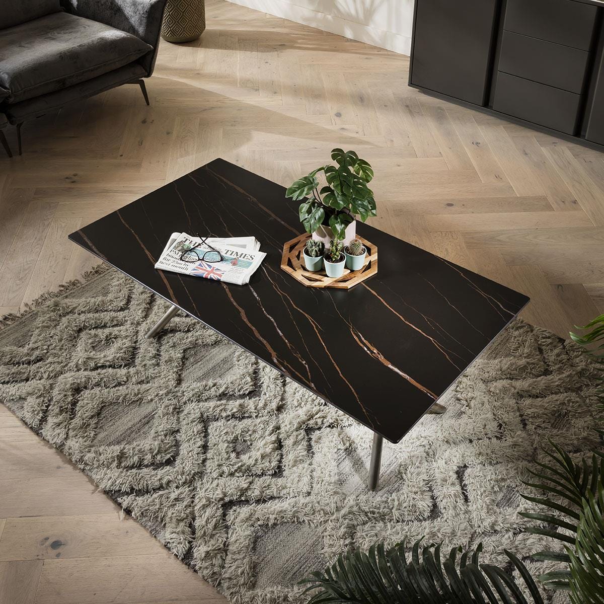 Coffee Table Grey & Gold Stone Effect on Stainless Steel Legs Living Room / Coffee Tables Sheffield Discount Furniture