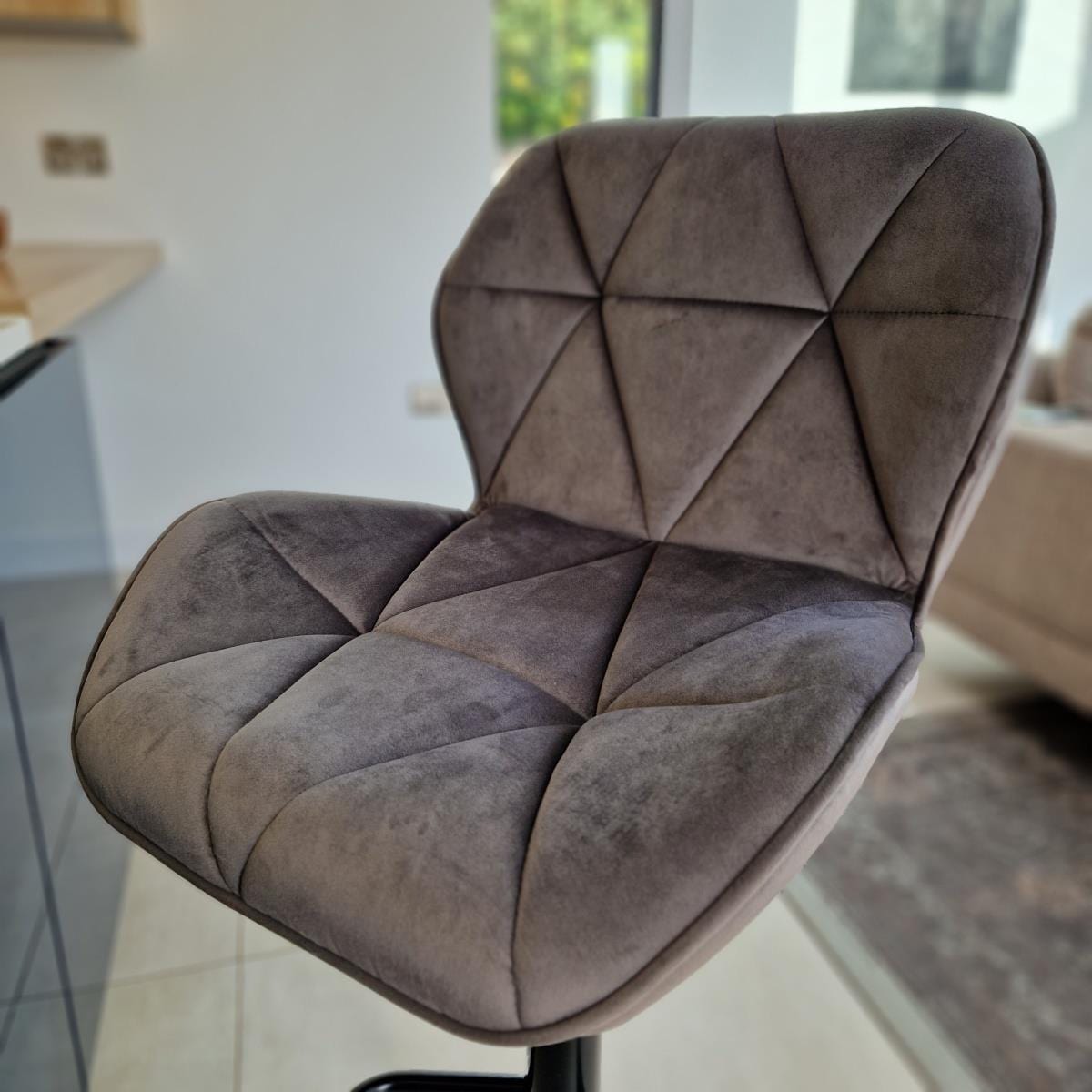 Set of 2 Modern Kitchen Bar Stools - Grey Velvet - Adjustable Seat Height Kitchen / Bar Stools Sheffield Discount Furniture