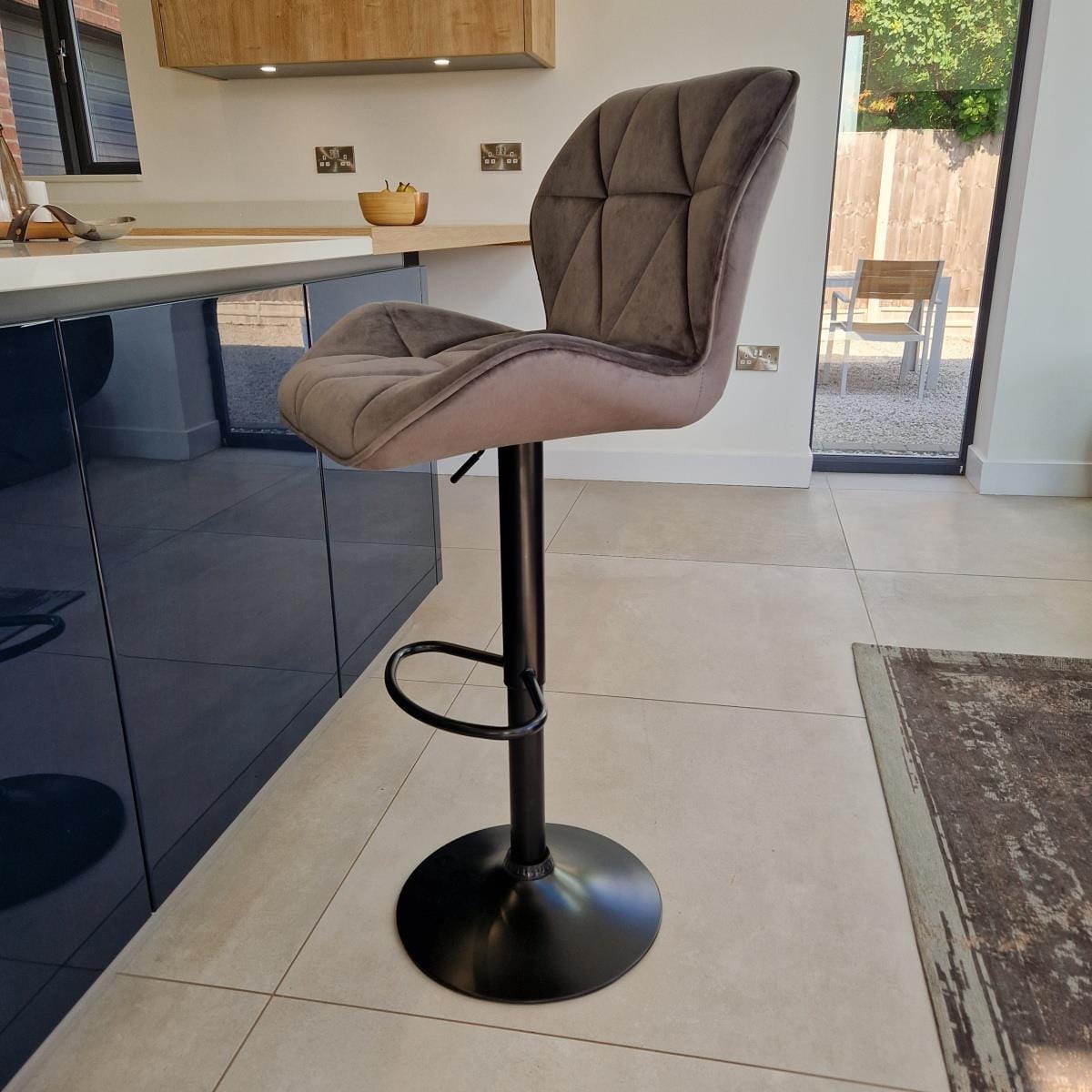 Set of 2 Modern Kitchen Bar Stools - Grey Velvet - Adjustable Seat Height Kitchen / Bar Stools Sheffield Discount Furniture