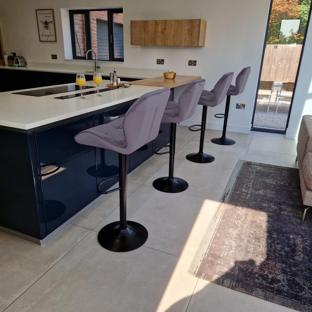 Set of 2 Modern Kitchen Bar Stools - Grey Velvet - Adjustable Seat Height Kitchen / Bar Stools Sheffield Discount Furniture