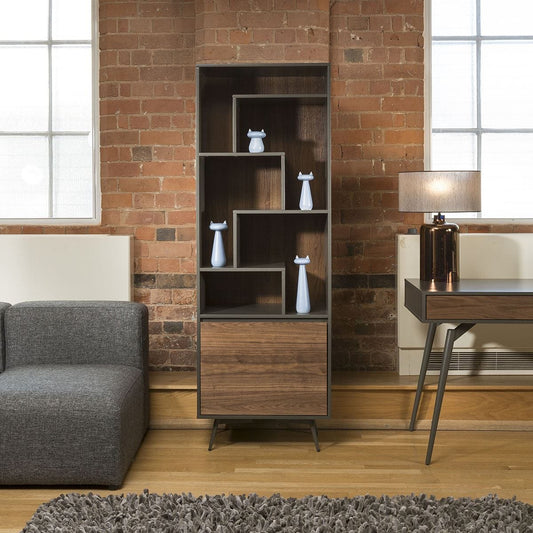 Tembie Tall Bookcase / Display Cabinet Rich Walnut / Grey Dining Room / Sideboards and Cabinets Sheffield Discount Furniture