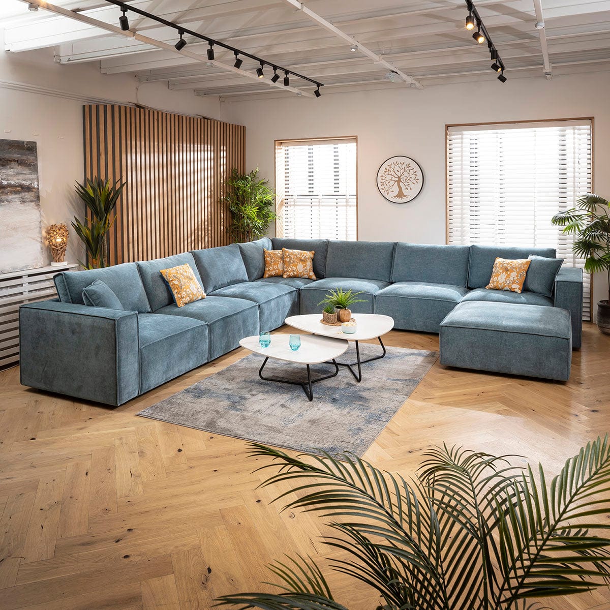 Rupert Large 7 Seater Modular Corner Sofa Aqua Blue 386x386cm 17