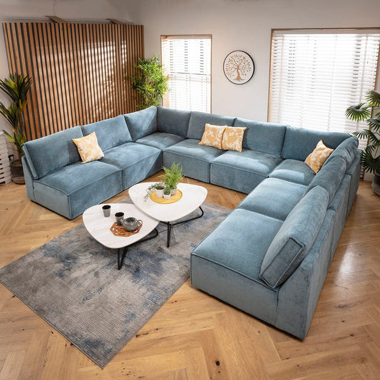 Rupert Large 8 Seater Modular U-Shape Corner Sofa Aqua Blue 374x276cm 18