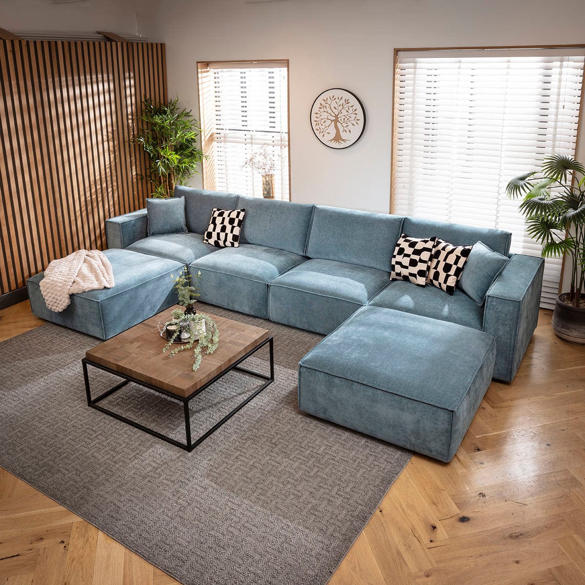 Rupert Large Modern 4 Seater Modular Chaise Sofa Settee Aqua Blue 398x196cm 7