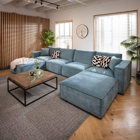 Rupert Large Modern 4 Seater Modular Chaise Sofa Settee Aqua Blue 398x196cm 7