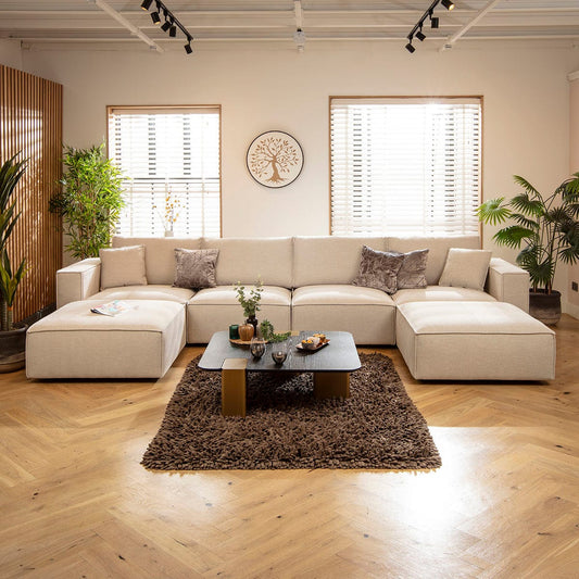 Rupert Large Modern 4 Seater Modular Chaise Sofa Settee Natural 398x196cm 7