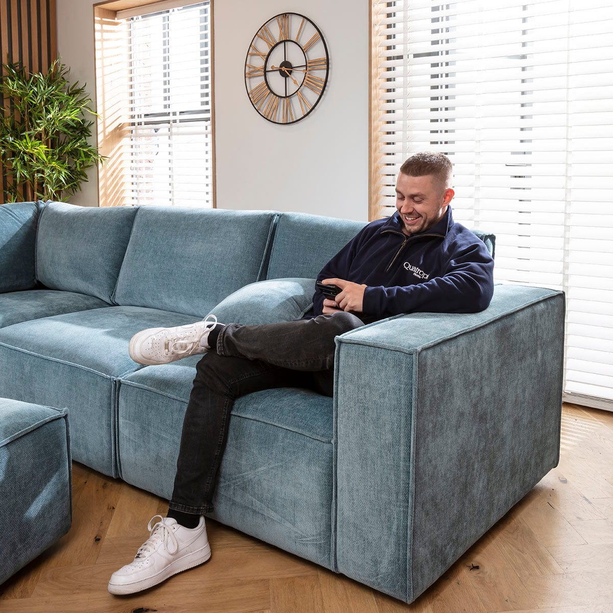 Rupert Modern 6 Seater Modular Corner Sofa Aqua Blue 386x297cm 15