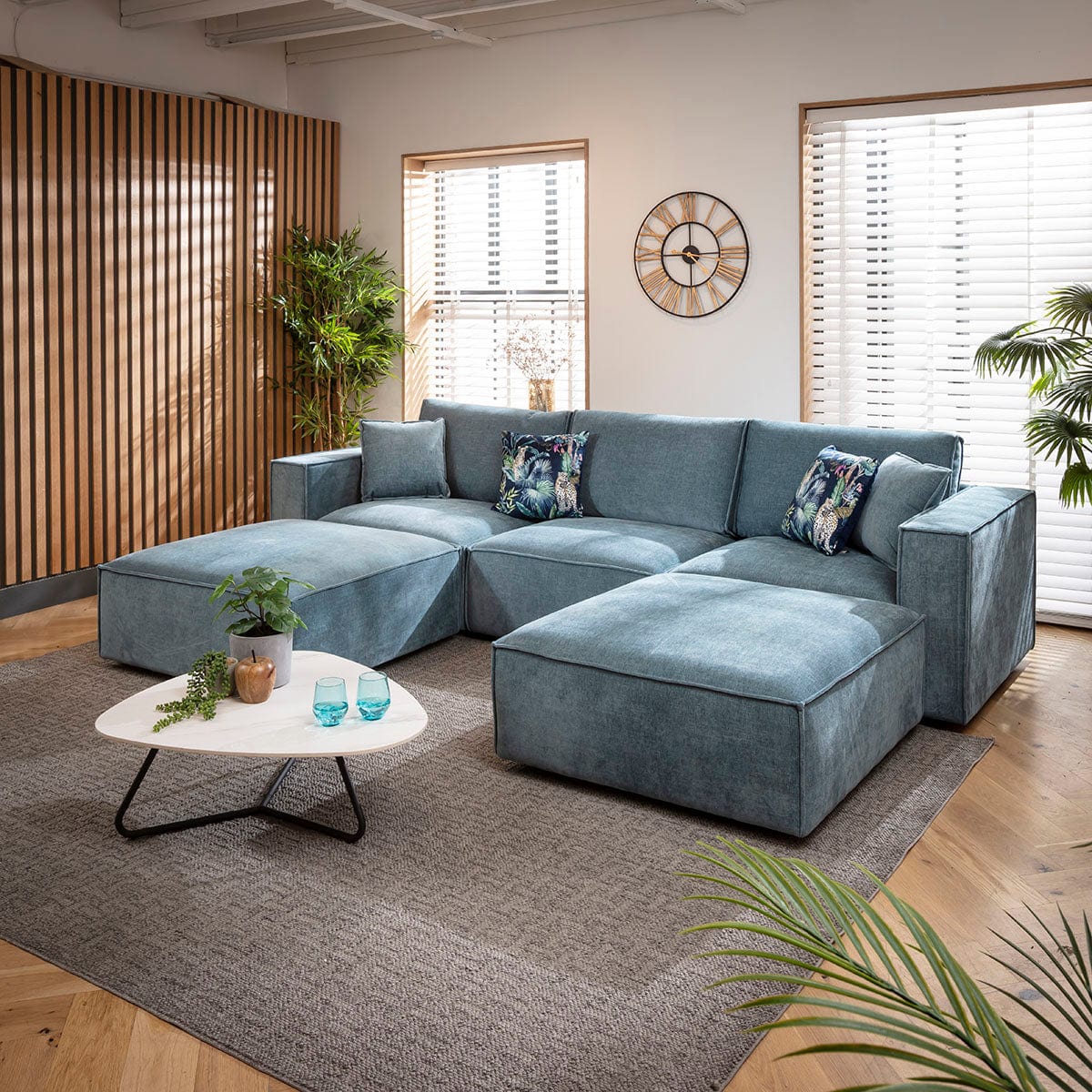 Rupert Modern 3 Seater Modular U-Shape Chaise Sofa Aqua Blue 309x196cm 4