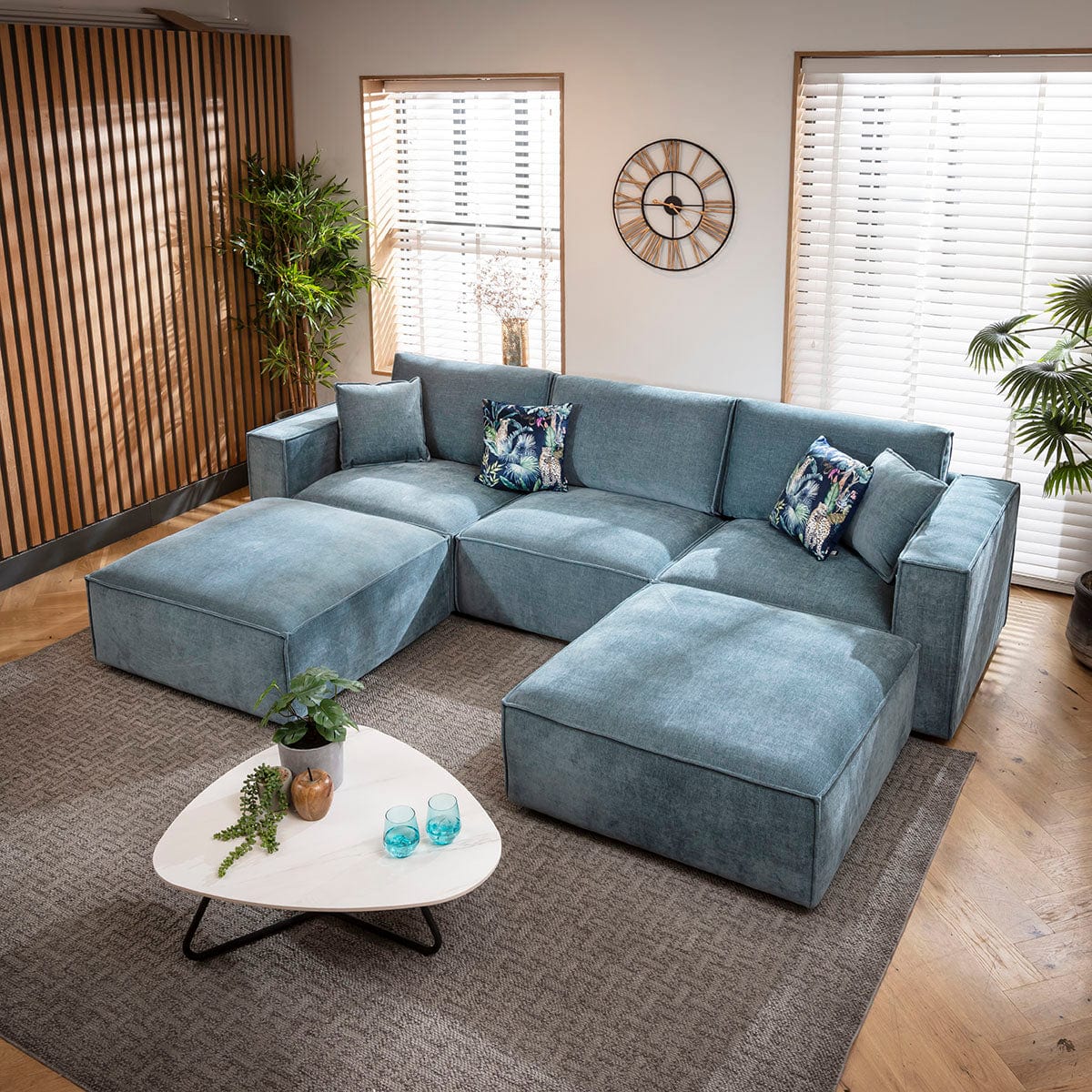 Rupert Modern 3 Seater Modular U-Shape Chaise Sofa Aqua Blue 309x196cm 4