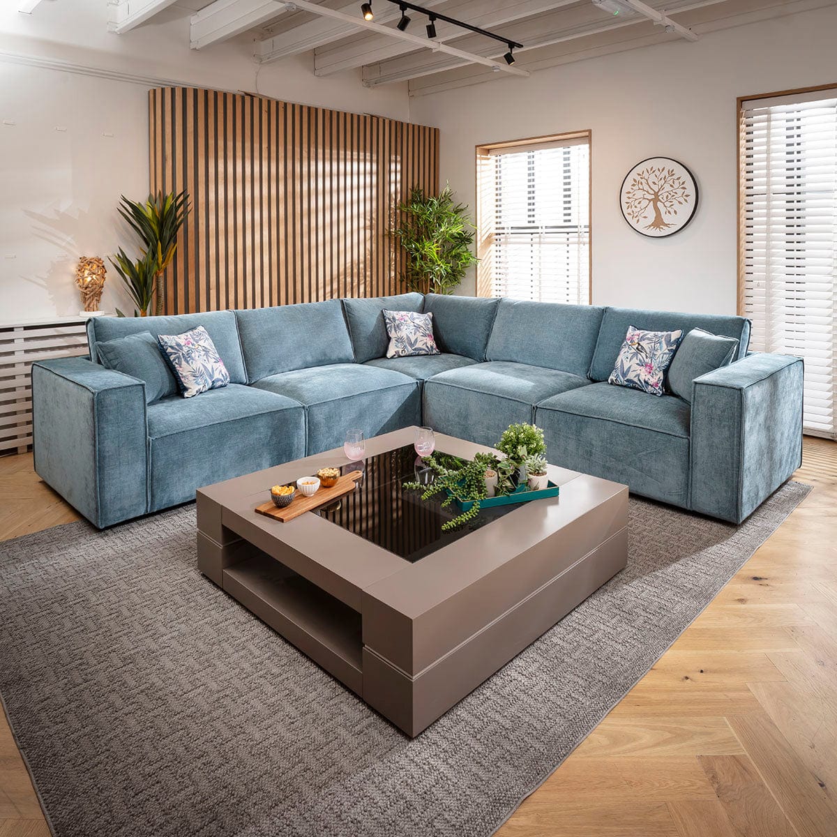 Rupert Modern 5 Seater Modular Corner Sofa Aqua Blue 297x297cm 14