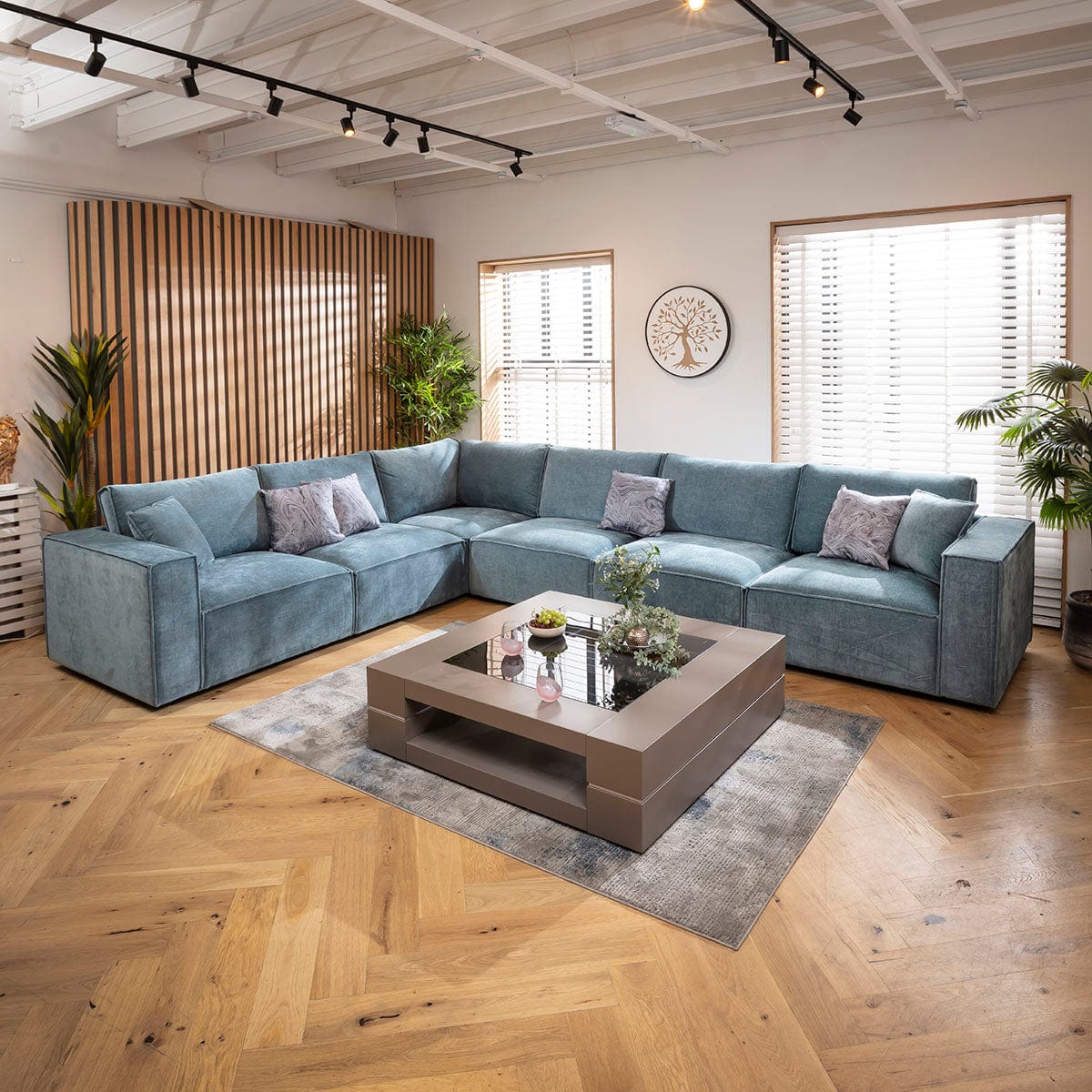 Rupert Modern 6 Seater Modular Corner Sofa Aqua Blue 386x297cm 15
