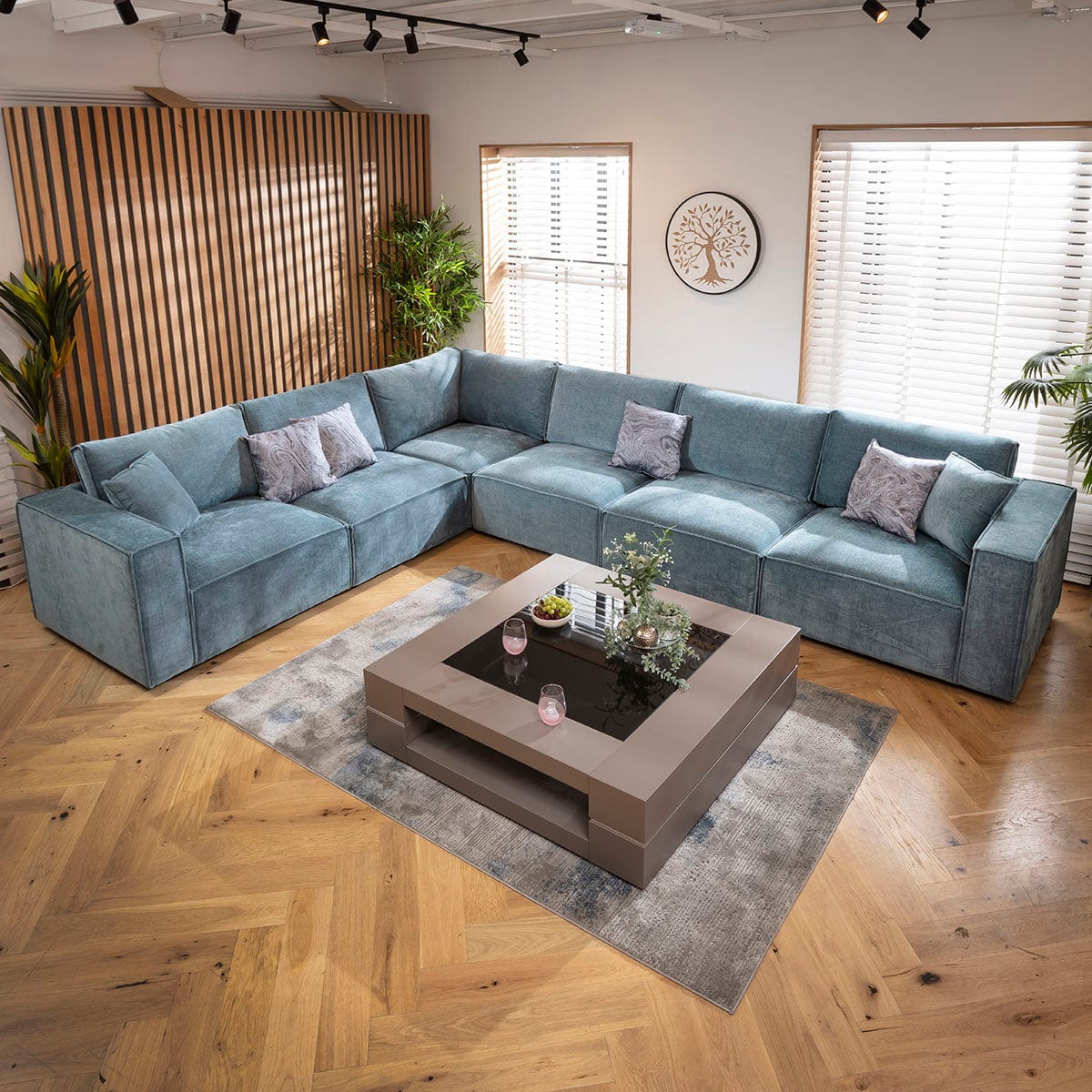 Rupert Modern 6 Seater Modular Corner Sofa Aqua Blue 386x297cm 15