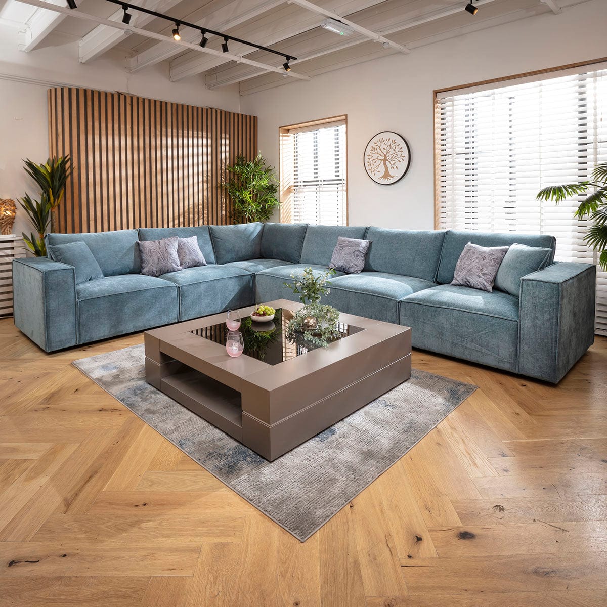Rupert Modern 6 Seater Modular Corner Sofa Aqua Blue 386x297cm 15