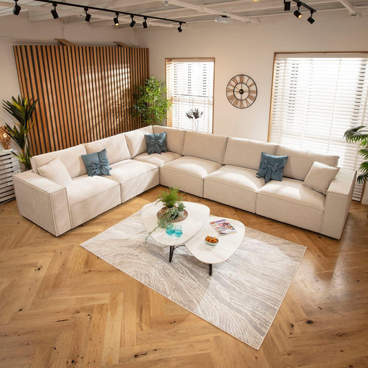 Rupert Modern 6 Seater Modular Corner Sofa Natural 386x297cm 15