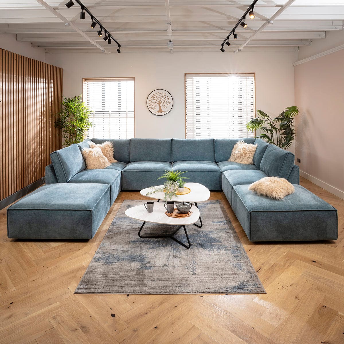 Rupert Modern 6 Seater Modular U-Shape Chaise Sofa Aqua Blue 374x285cm 10