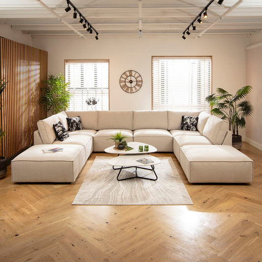 Rupert Modern 6 Seater Modular U-Shape Chaise Sofa Natural 374x285cm 10