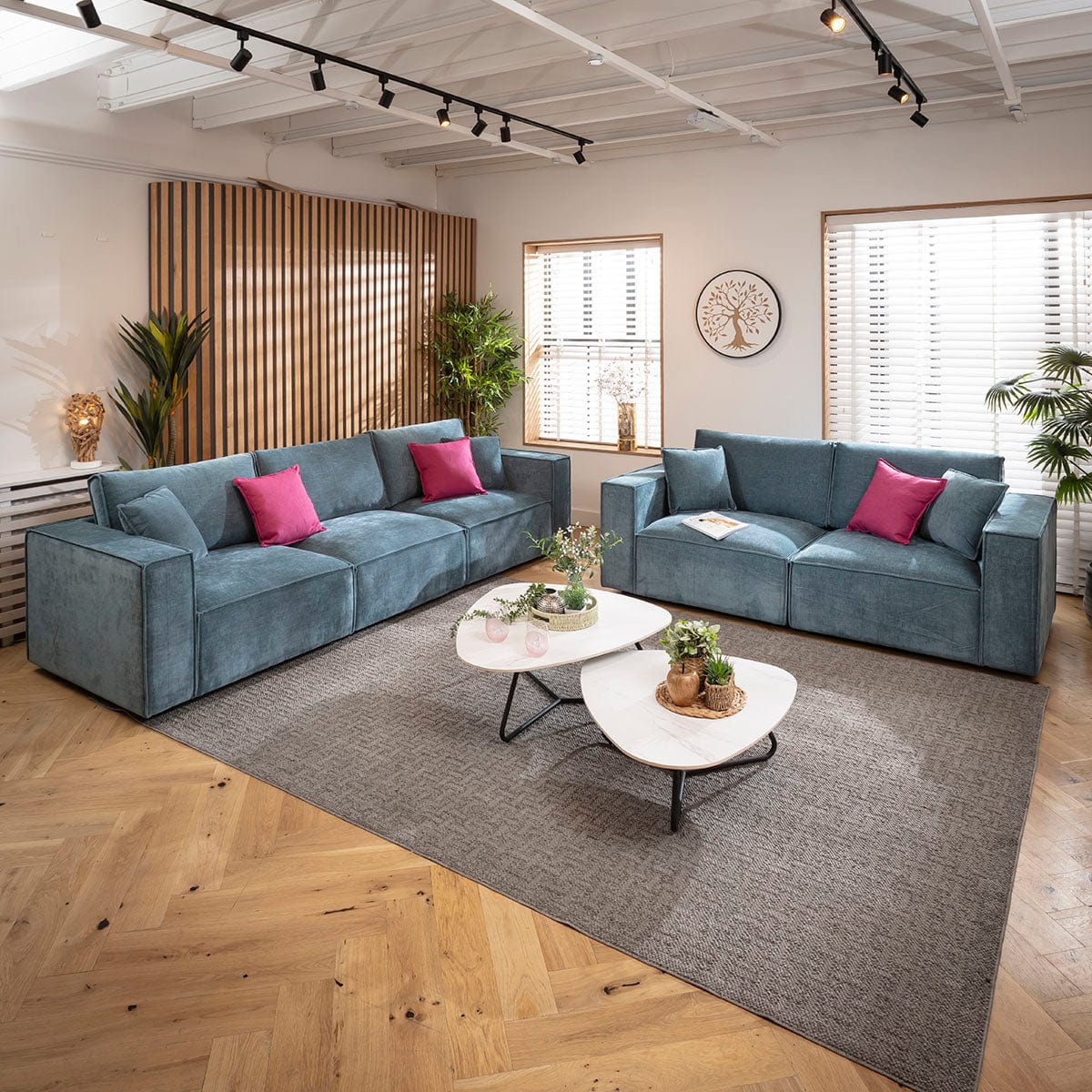 Rupert Small 3 & 2 Seater Sofa Set Aqua Blue Woven Fabric 1+2S