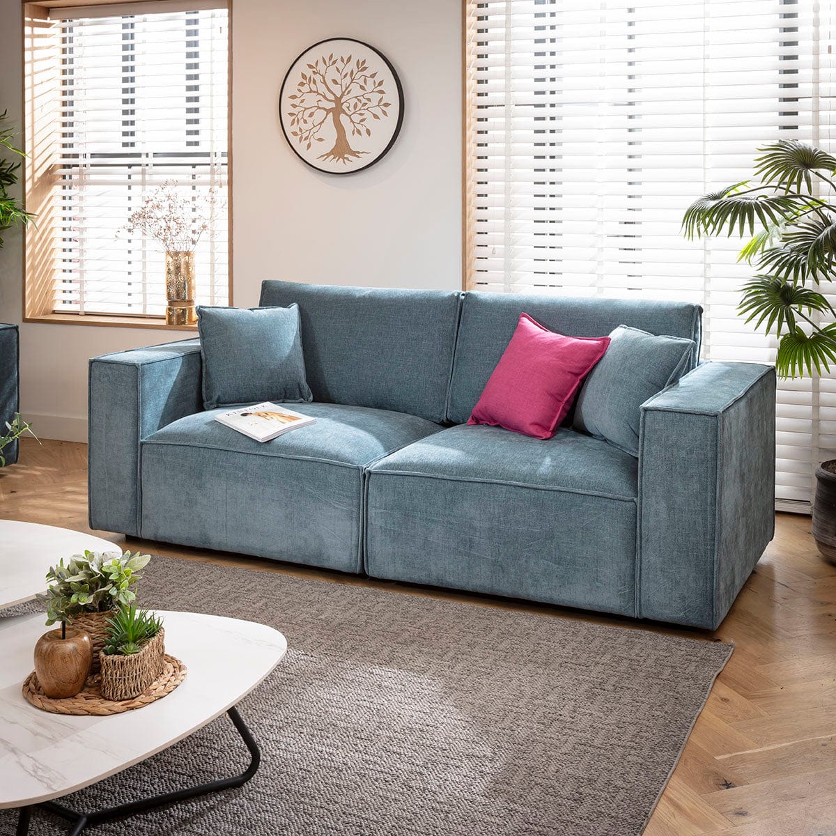 Rupert Small 3 & 2 Seater Sofa Set Aqua Blue Woven Fabric 1+2S