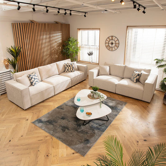 Rupert Small 3 & 2 Seater Sofa Set Natural Woven Fabric 1+2S