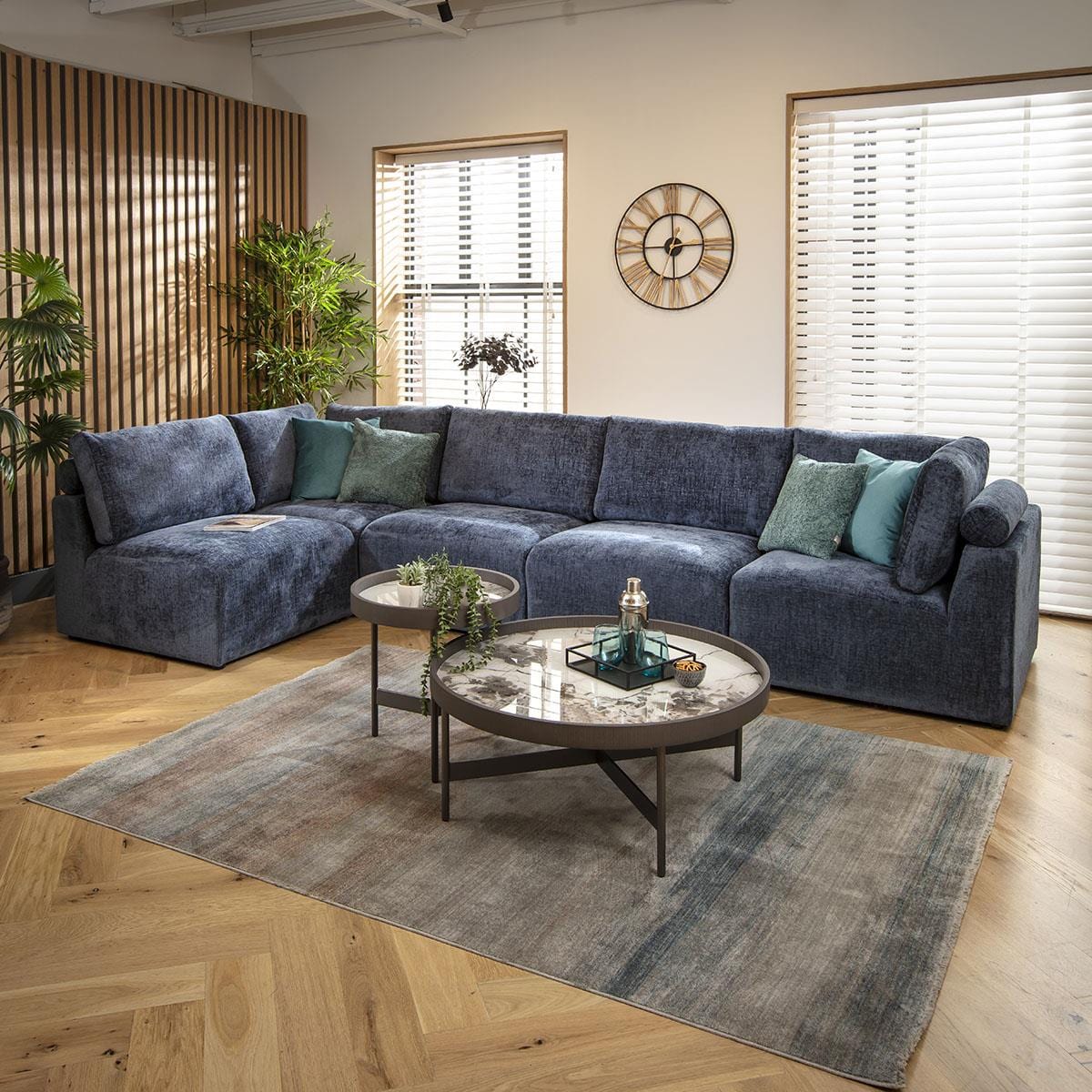 Victoria 6 Seater Corner Sofa Blue Chenille 348x174cm 13R