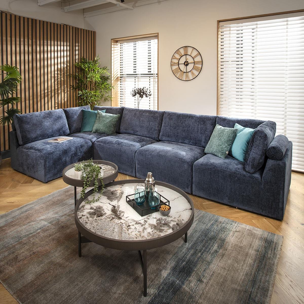 Victoria 6 Seater Corner Sofa Blue Chenille 348x174cm 13R