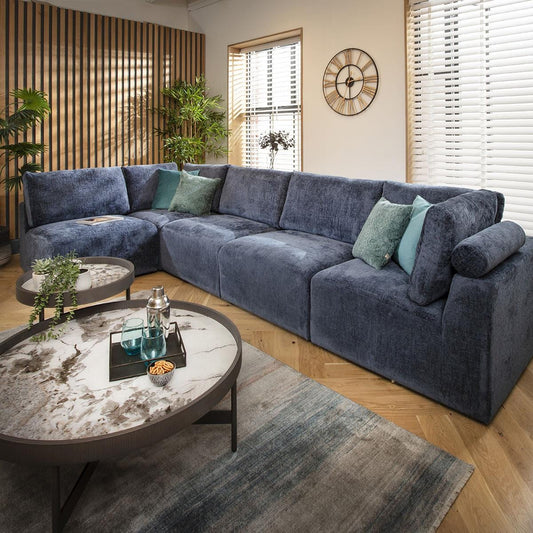 Victoria 6 Seater Corner Sofa Blue Chenille 348x174cm 13R