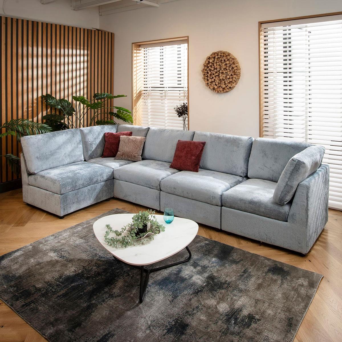 Sophie 6 Seater Corner Sofa Blue Chenille 320x160cm 13R