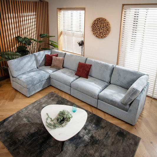 Sophie 6 Seater Corner Sofa Blue Chenille 320x160cm 13R