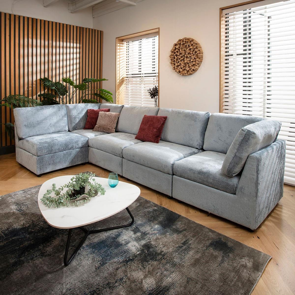 Sophie 6 Seater Corner Sofa Blue Chenille 320x160cm 13R