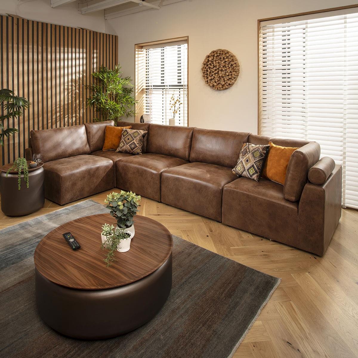 Victoria 6 Seater Corner Sofa Antique Brown 348x174cm 13R