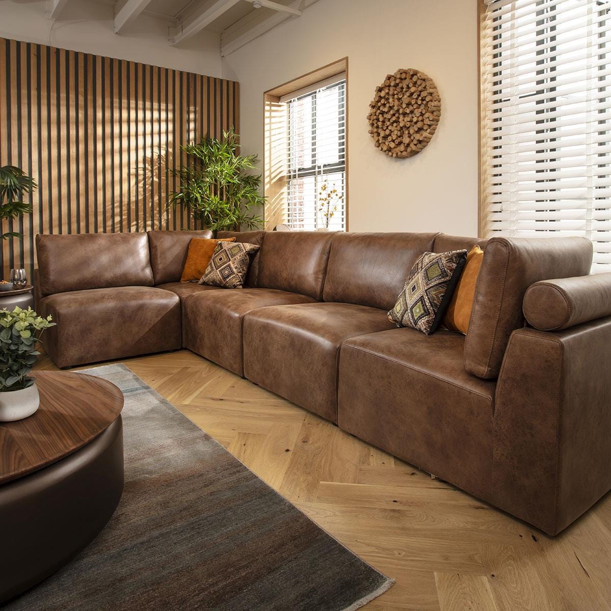 Victoria 6 Seater Corner Sofa Antique Brown 348x174cm 13R