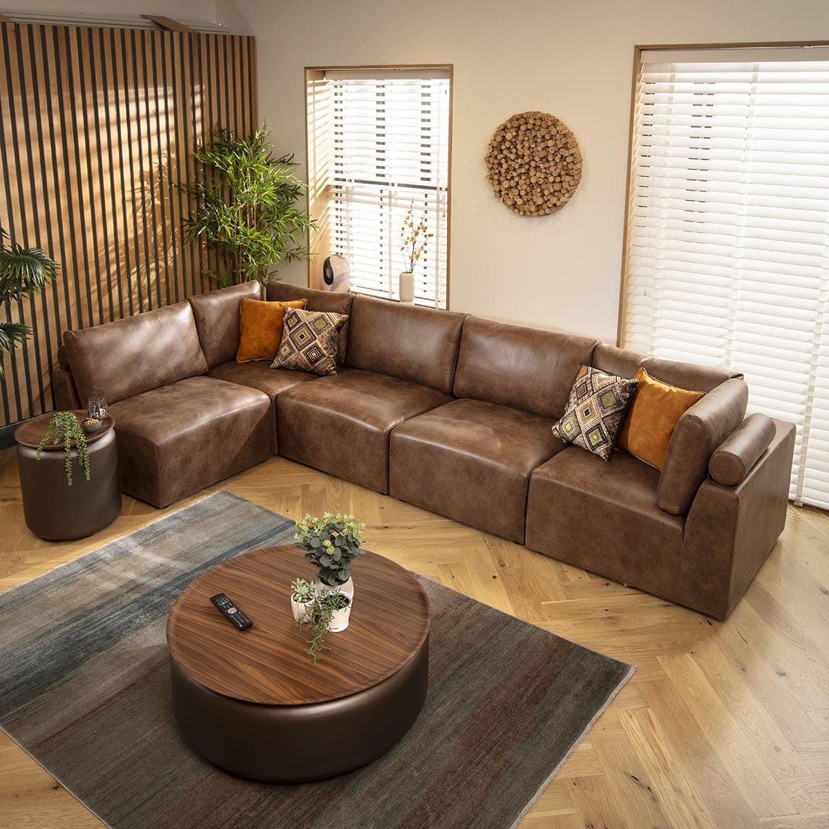 Victoria 6 Seater Corner Sofa Antique Brown 348x174cm 13R