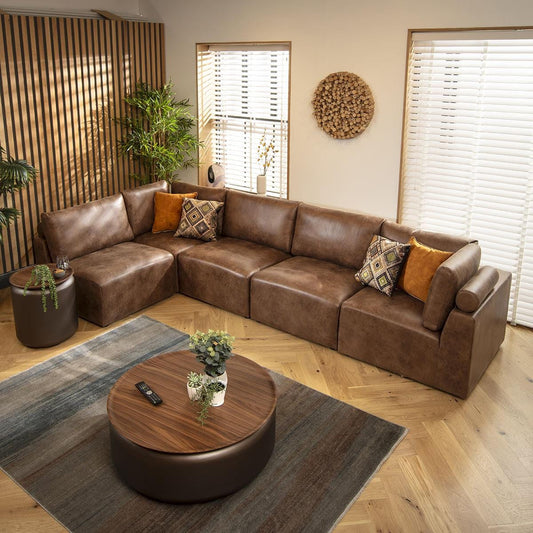 Victoria 6 Seater Corner Sofa Antique Brown 348x174cm 13R