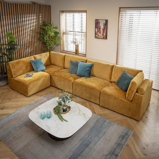 Victoria 6 Seater Corner Sofa Mustard Chenille 348x174cm 13R
