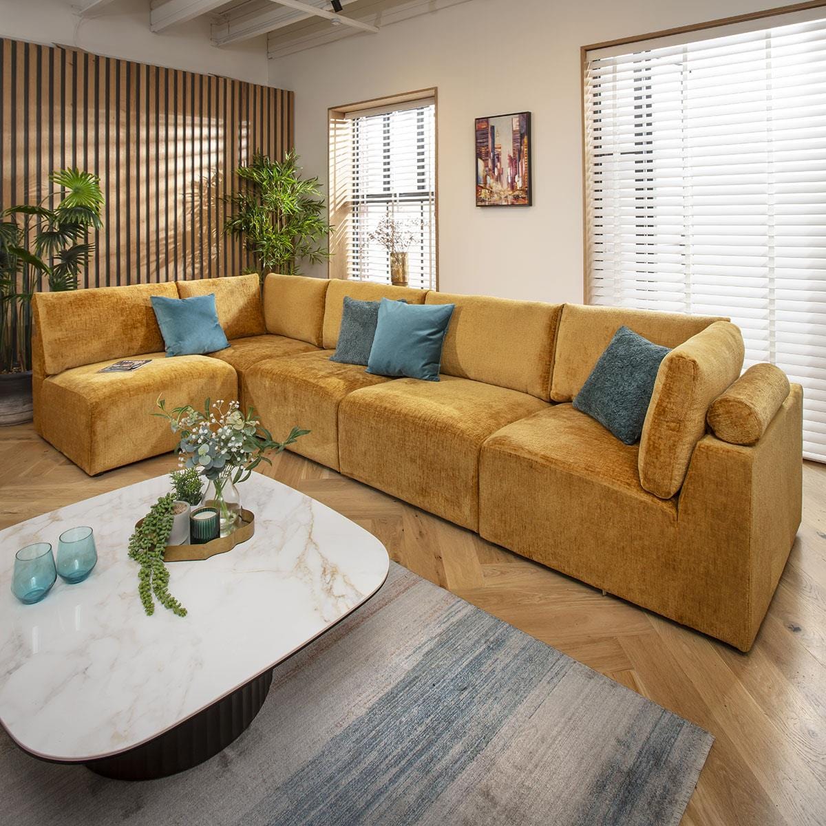 Victoria 6 Seater Corner Sofa Mustard Chenille 348x174cm 13R