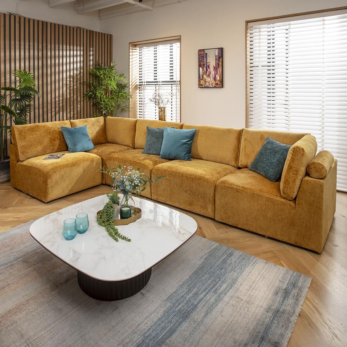 Victoria 6 Seater Corner Sofa Mustard Chenille 348x174cm 13R