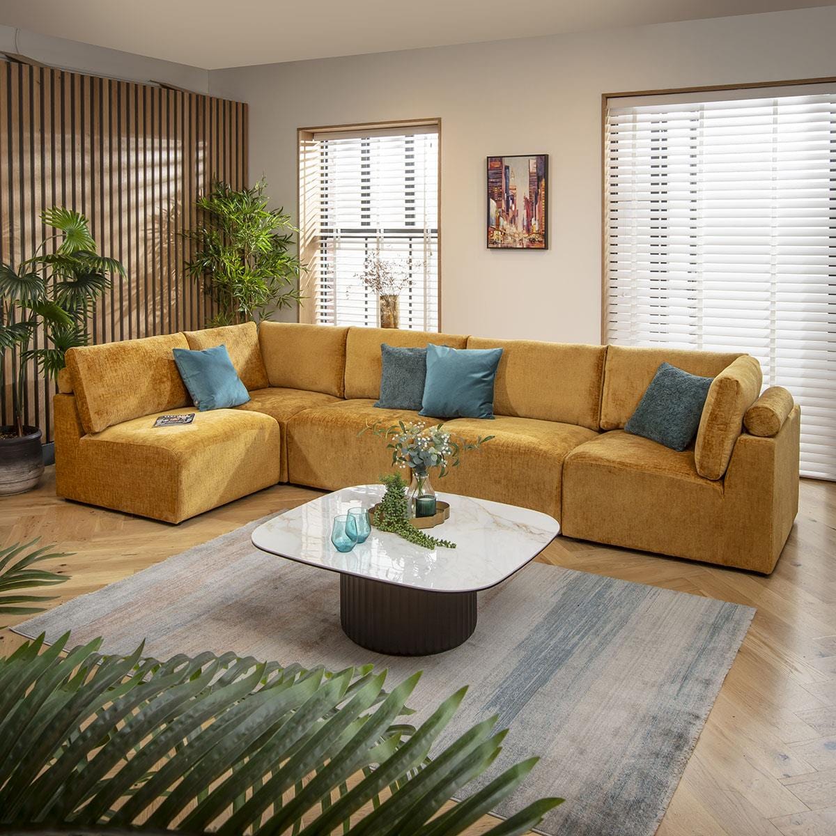 Victoria 6 Seater Corner Sofa Mustard Chenille 348x174cm 13R