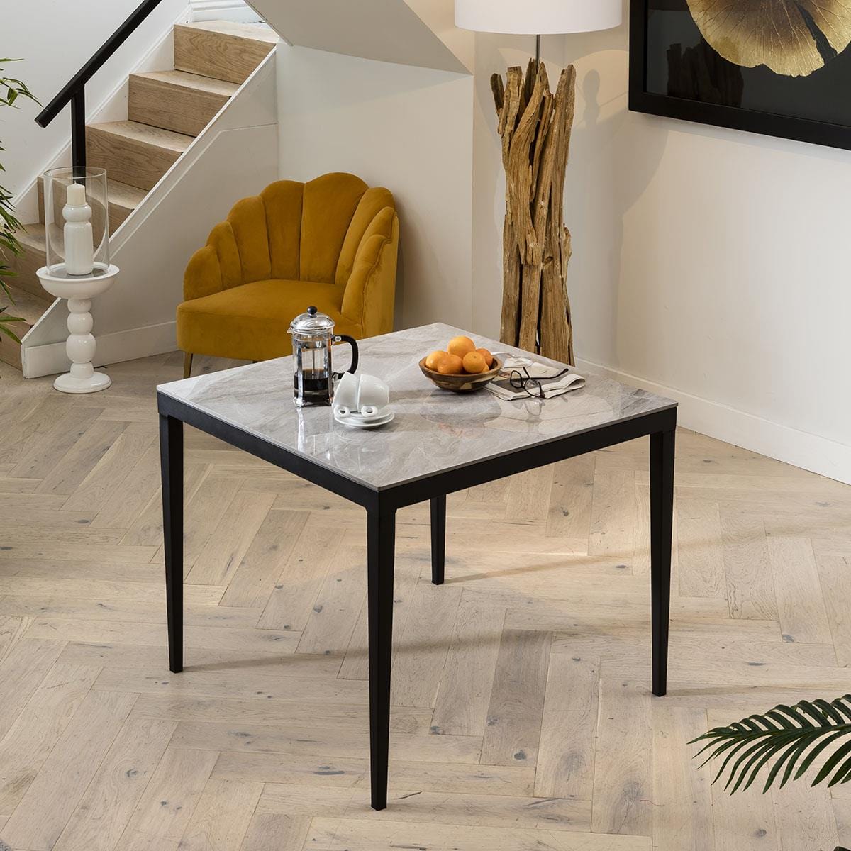 Square Ceramic Marble Dining Table - Spacious 4 Seater Grey High Gloss 90x90cm Dining Room / Dining Tables Sheffield Discount Furniture