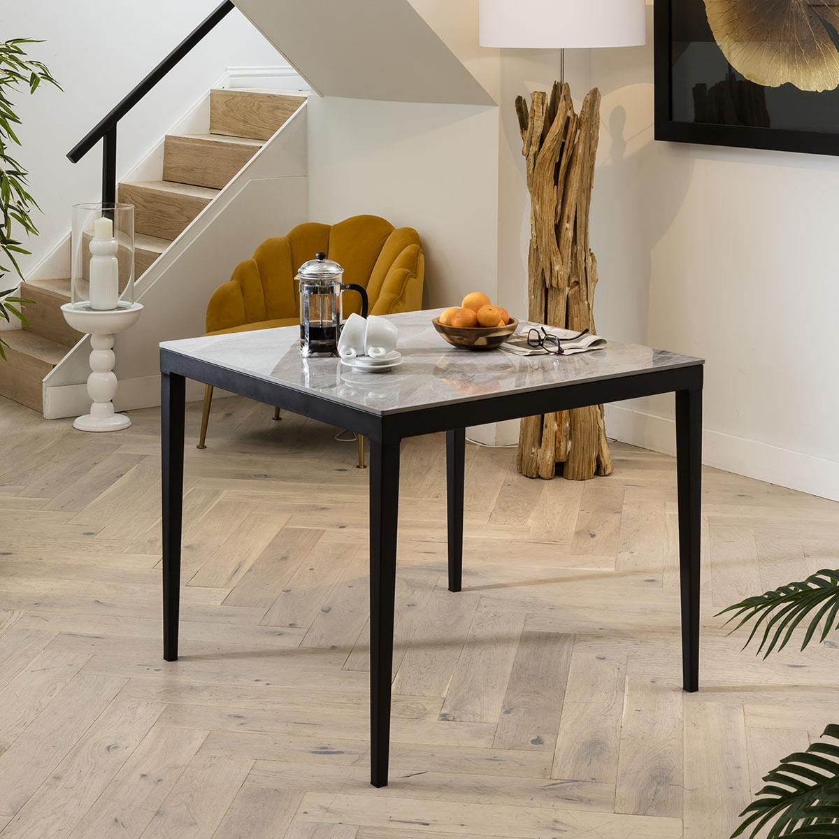 Square Ceramic Marble Dining Table - Spacious 4 Seater Grey High Gloss 90x90cm Dining Room / Dining Tables Sheffield Discount Furniture