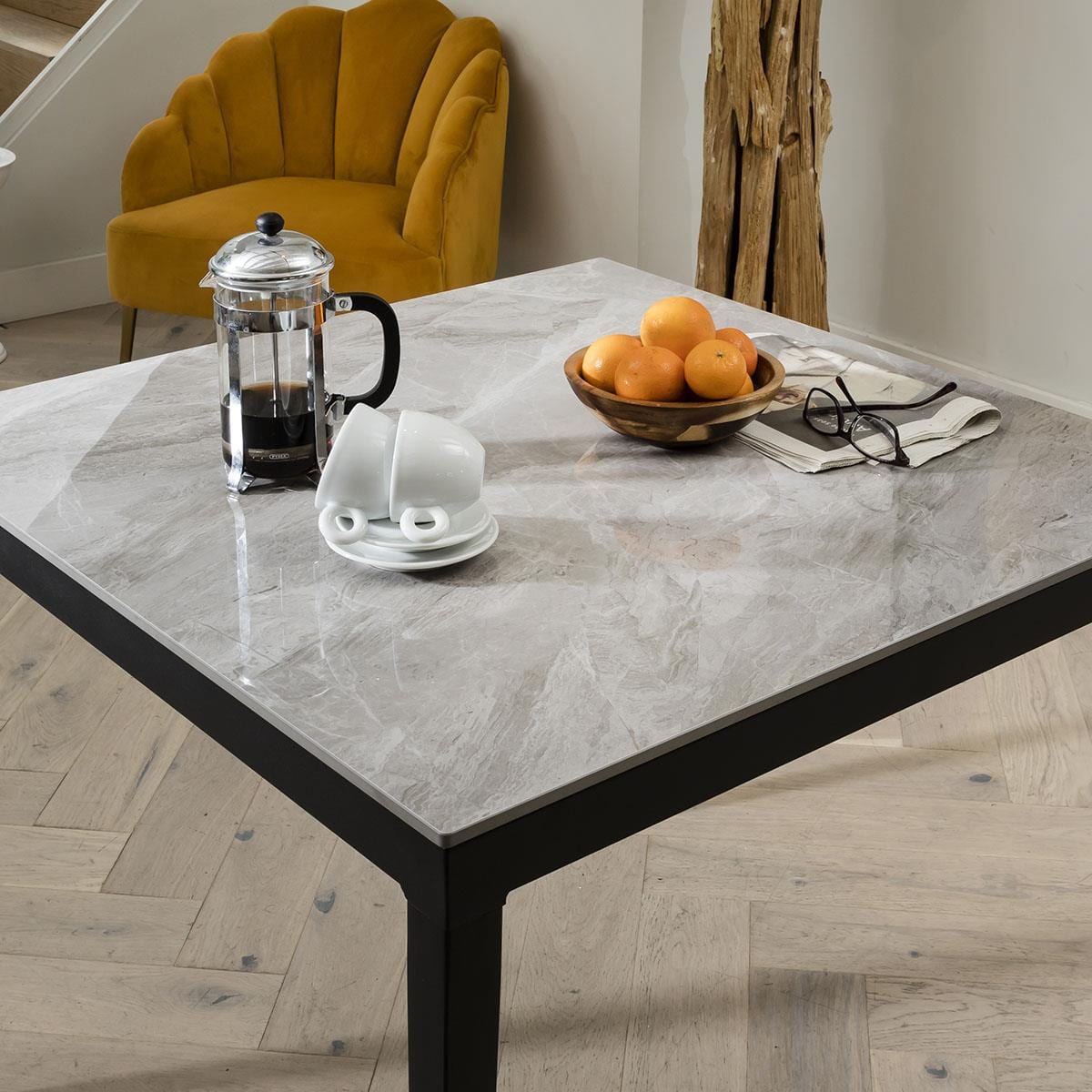 Square Ceramic Marble Dining Table - Spacious 4 Seater Grey High Gloss 90x90cm Dining Room / Dining Tables Sheffield Discount Furniture