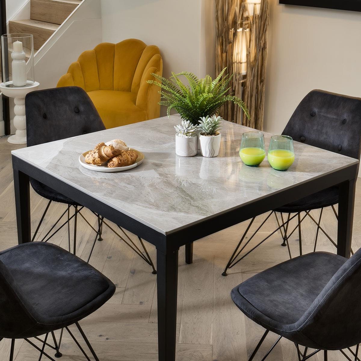 Square Ceramic Marble Dining Table - Spacious 4 Seater Grey High Gloss 90x90cm Dining Room / Dining Tables Sheffield Discount Furniture